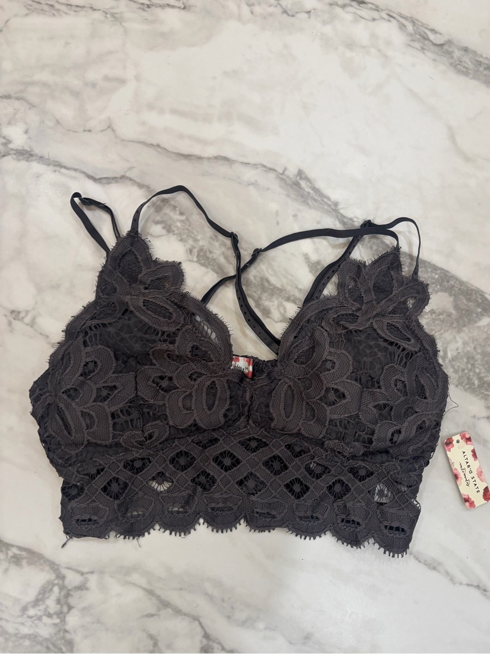 Altar’d State Gray Lace Crochet Bralette NWT Medium
